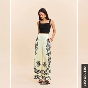 Commense High-Waist Tropical Print Satin Pants